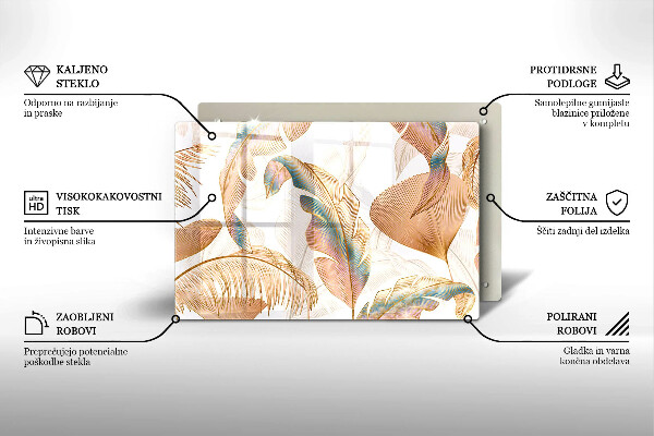 Tocător sticlă Pene și frunze Boho