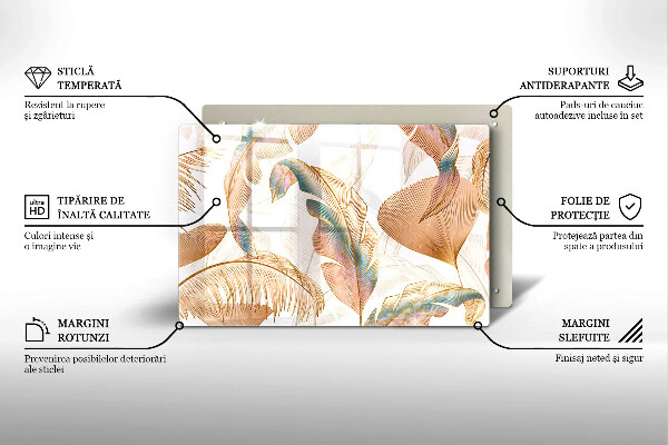 Tocător sticlă Pene și frunze Boho