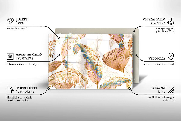 Tocător sticlă Pene și frunze Boho