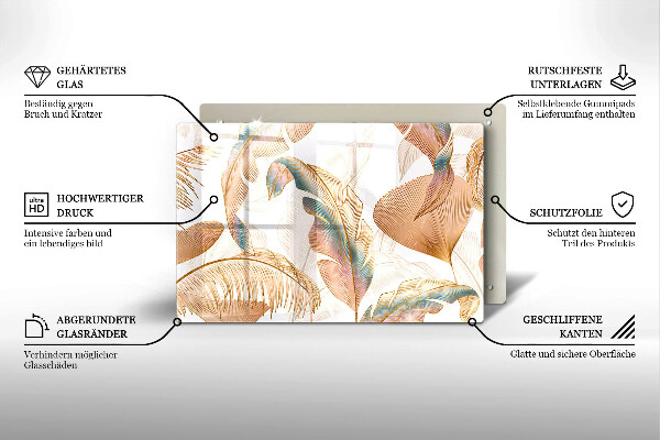 Tocător sticlă Pene și frunze Boho