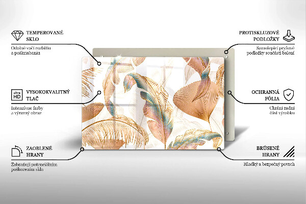 Tocător sticlă Pene și frunze Boho