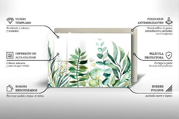 Tocător sticlă Ilustrație cu frunze de plante