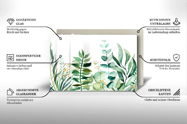 Tocător sticlă Ilustrație cu frunze de plante