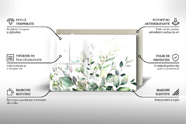 Tocător sticlă Plante acuarela