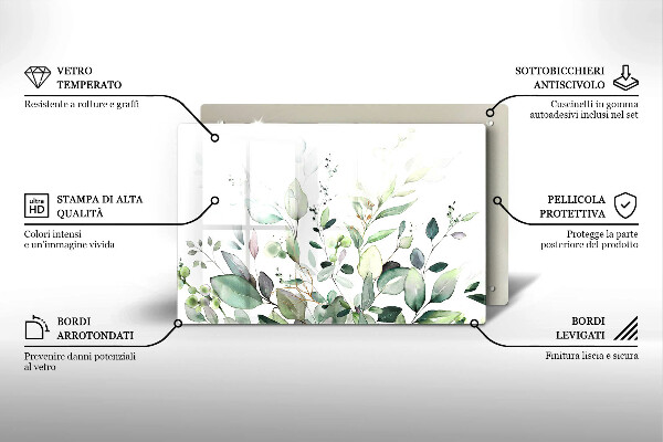 Tocător sticlă Plante acuarela