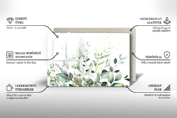 Tocător sticlă Plante acuarela