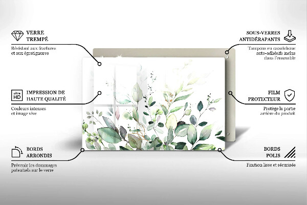 Tocător sticlă Plante acuarela