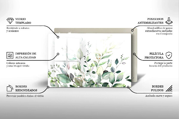 Tocător sticlă Plante acuarela