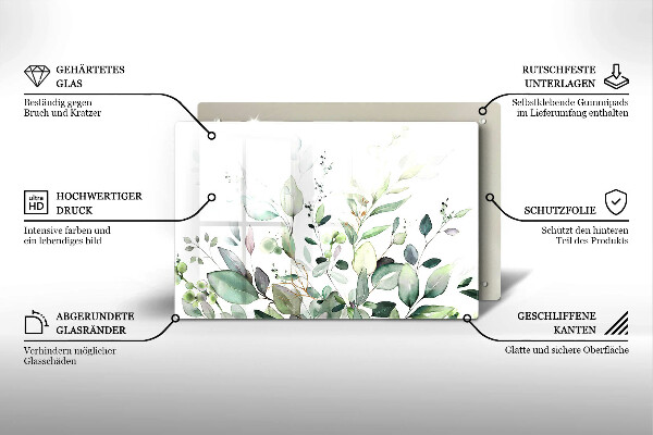 Tocător sticlă Plante acuarela