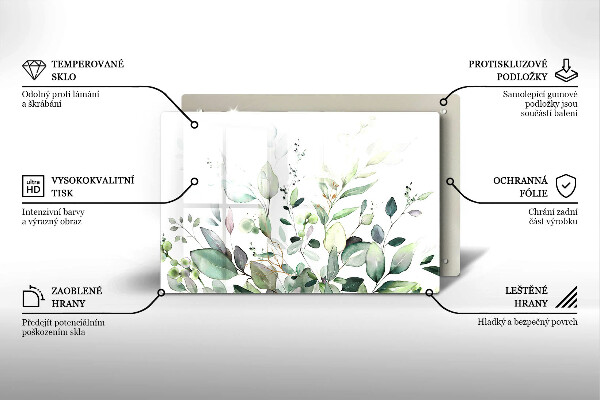 Tocător sticlă Plante acuarela