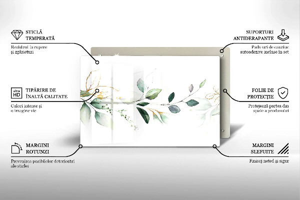 Tocător sticlă Acuarelă frunze