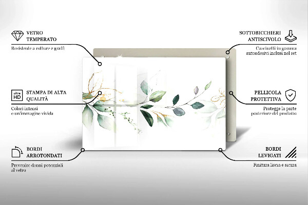 Tocător sticlă Acuarelă frunze