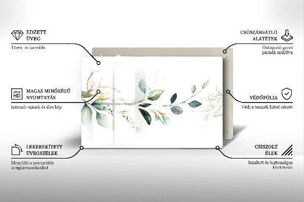 Tocător sticlă Acuarelă frunze