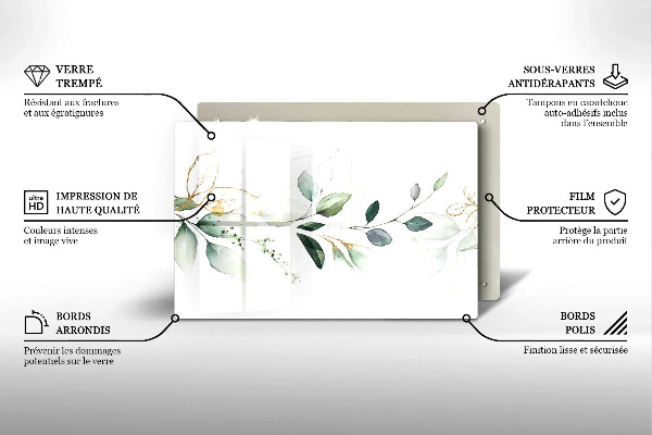 Tocător sticlă Acuarelă frunze