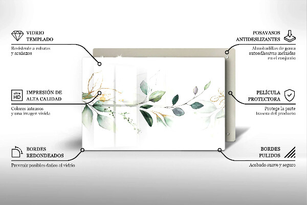 Tocător sticlă Acuarelă frunze