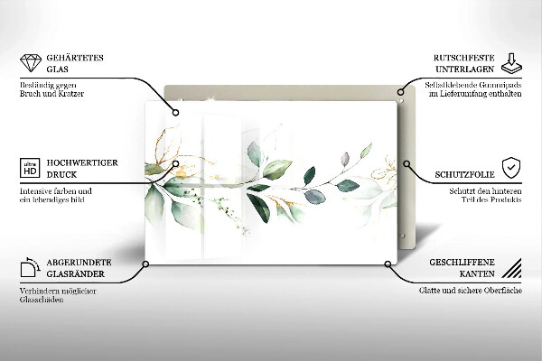 Tocător sticlă Acuarelă frunze