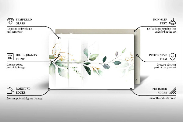 Tocător sticlă Acuarelă frunze