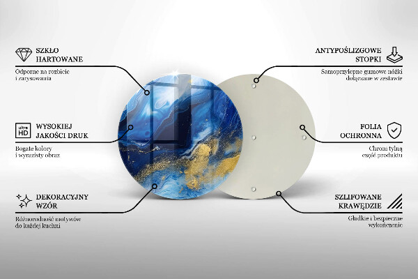 Tocător din sticlă Marmură albastră și aur