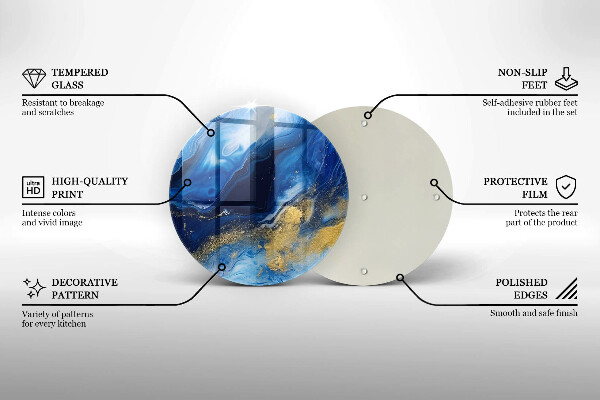 Tocător din sticlă Marmură albastră și aur