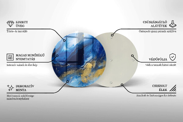 Tocător din sticlă Marmură albastră și aur