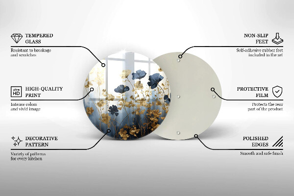 Tocător din sticlă Flori albastre și aurii