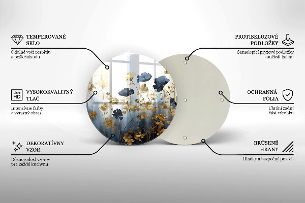 Tocător din sticlă Flori albastre și aurii