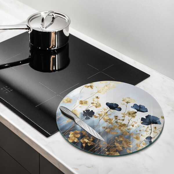 Tocător din sticlă Flori albastre și aurii