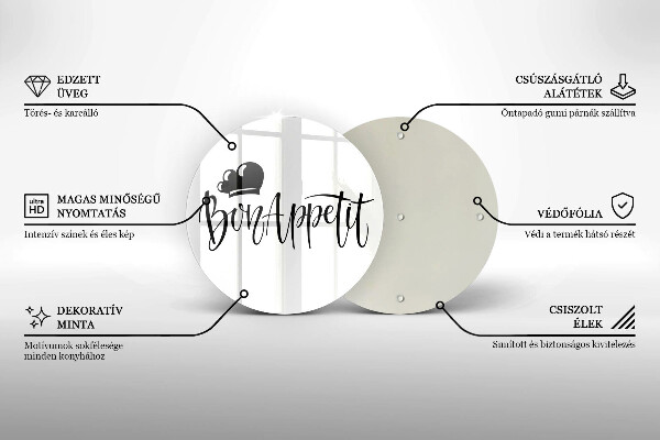 Tocător din sticlă Inscripție Bon appetit