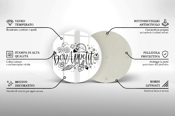 Tocător din sticlă Inscripție Bon appetit