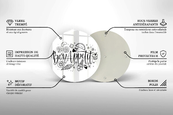 Tocător din sticlă Inscripție Bon appetit
