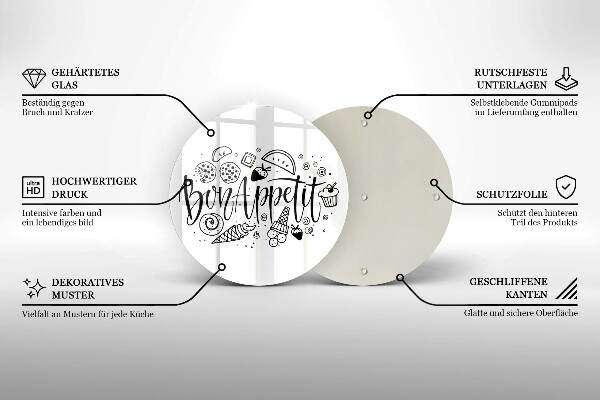 Tocător din sticlă Inscripție Bon appetit