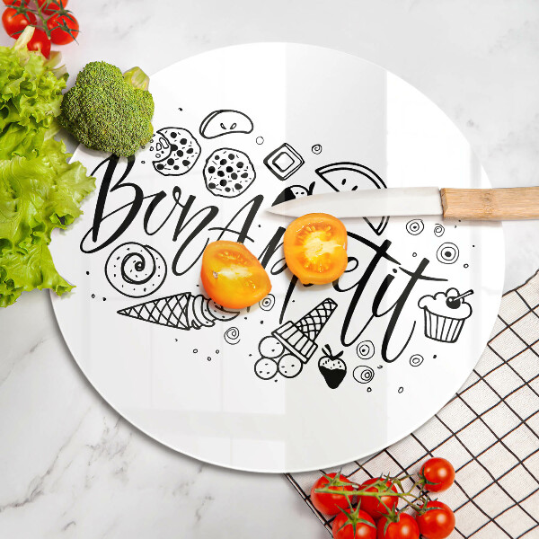 Tocător din sticlă Inscripție Bon appetit