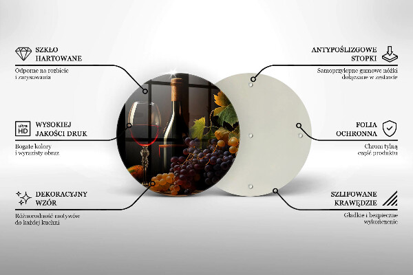 Tocător de bucătărie Pahar de vin și struguri