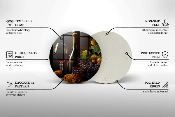 Tocător de bucătărie Pahar de vin și struguri