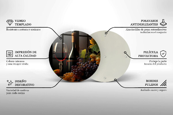 Tocător de bucătărie Pahar de vin și struguri