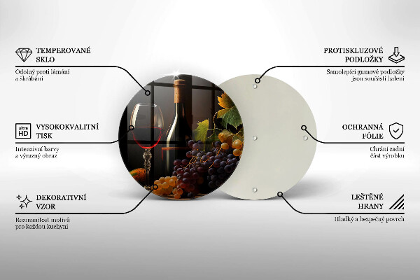 Tocător de bucătărie Pahar de vin și struguri