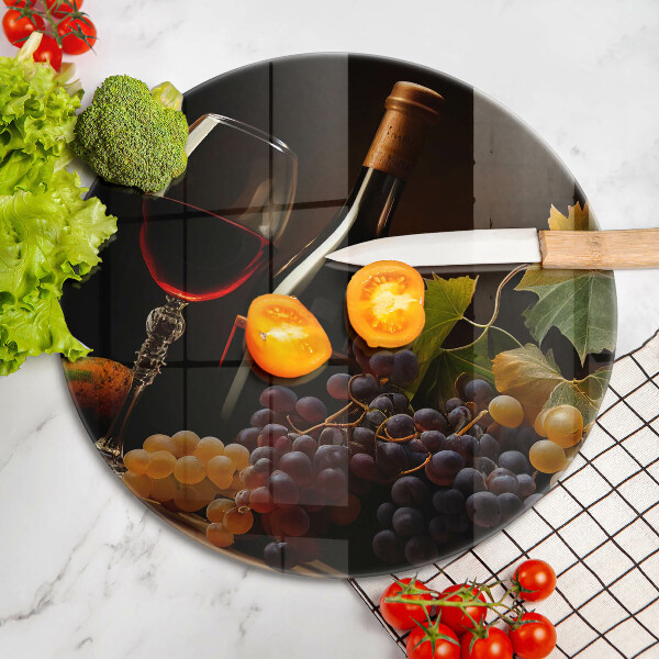 Tocător de bucătărie Pahar de vin și struguri