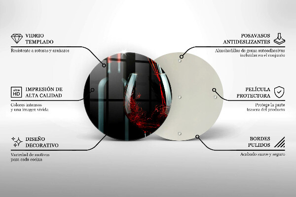 Tocător de bucătărie Sticla de vin si pahar