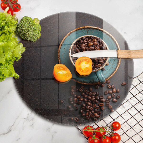 Tocător din sticlă O ceașcă de cafea boabe