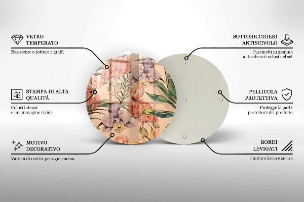 Tocător din sticlă Ilustrație cu flamingo