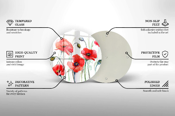 Tocător de bucătărie Flori roșii de maci