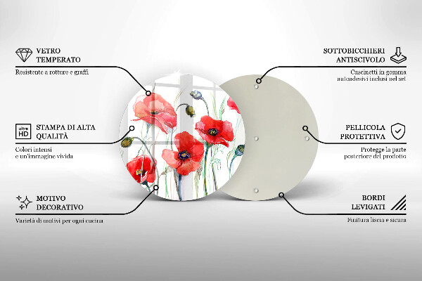 Tocător de bucătărie Flori roșii de maci