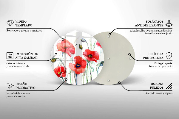Tocător de bucătărie Flori roșii de maci