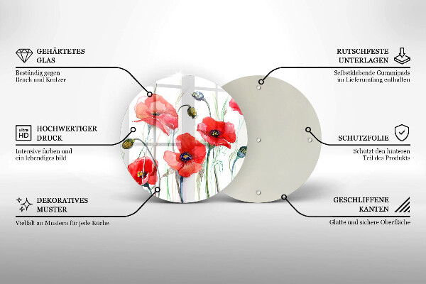 Tocător de bucătărie Flori roșii de maci