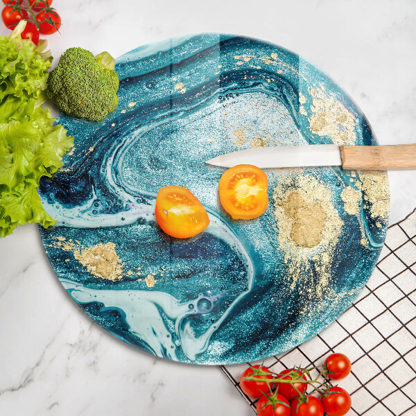 Tocător din sticlă Abstracția aurului albastru