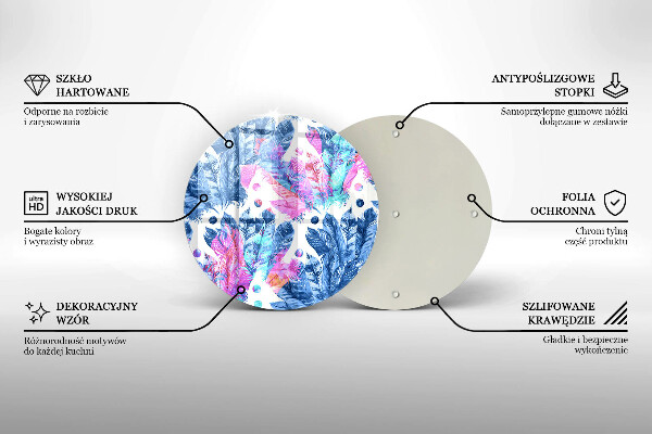 Tocător din sticlă Ilustrație boho cu pene