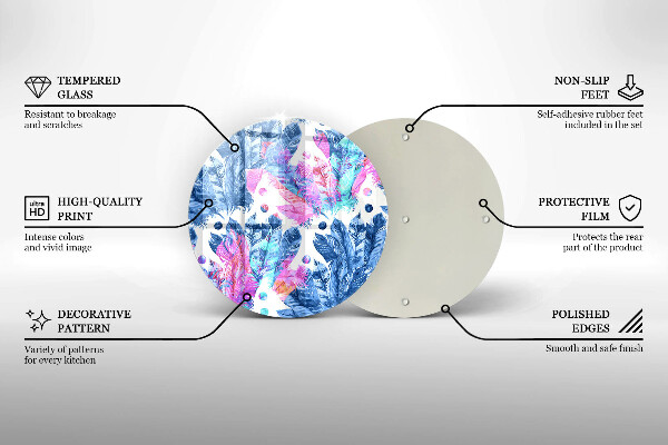 Tocător din sticlă Ilustrație boho cu pene