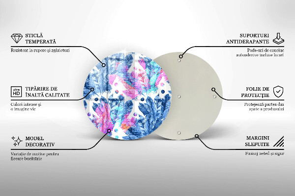 Tocător din sticlă Ilustrație boho cu pene