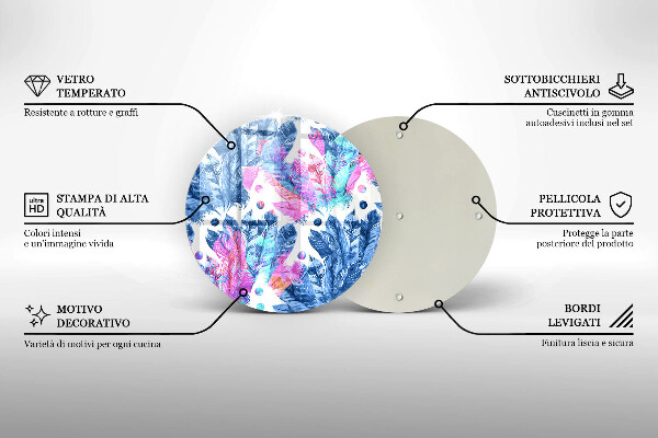 Tocător din sticlă Ilustrație boho cu pene