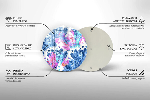 Tocător din sticlă Ilustrație boho cu pene